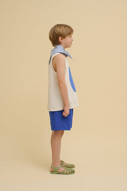 WASHED  COTTON SHORTS: Blue / 3-4 Y
