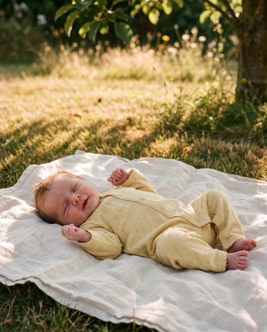 Wool box romper pointelle - merino wool - Dusty Yellow: 56