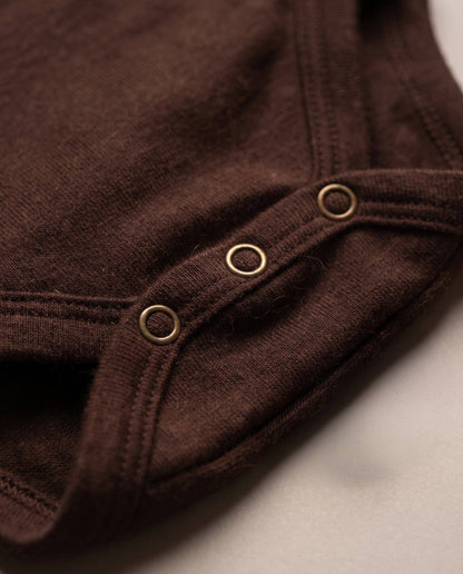 Long sleeve wool wrap bodysuit — Merino Wool - Chocolate fondant: 56