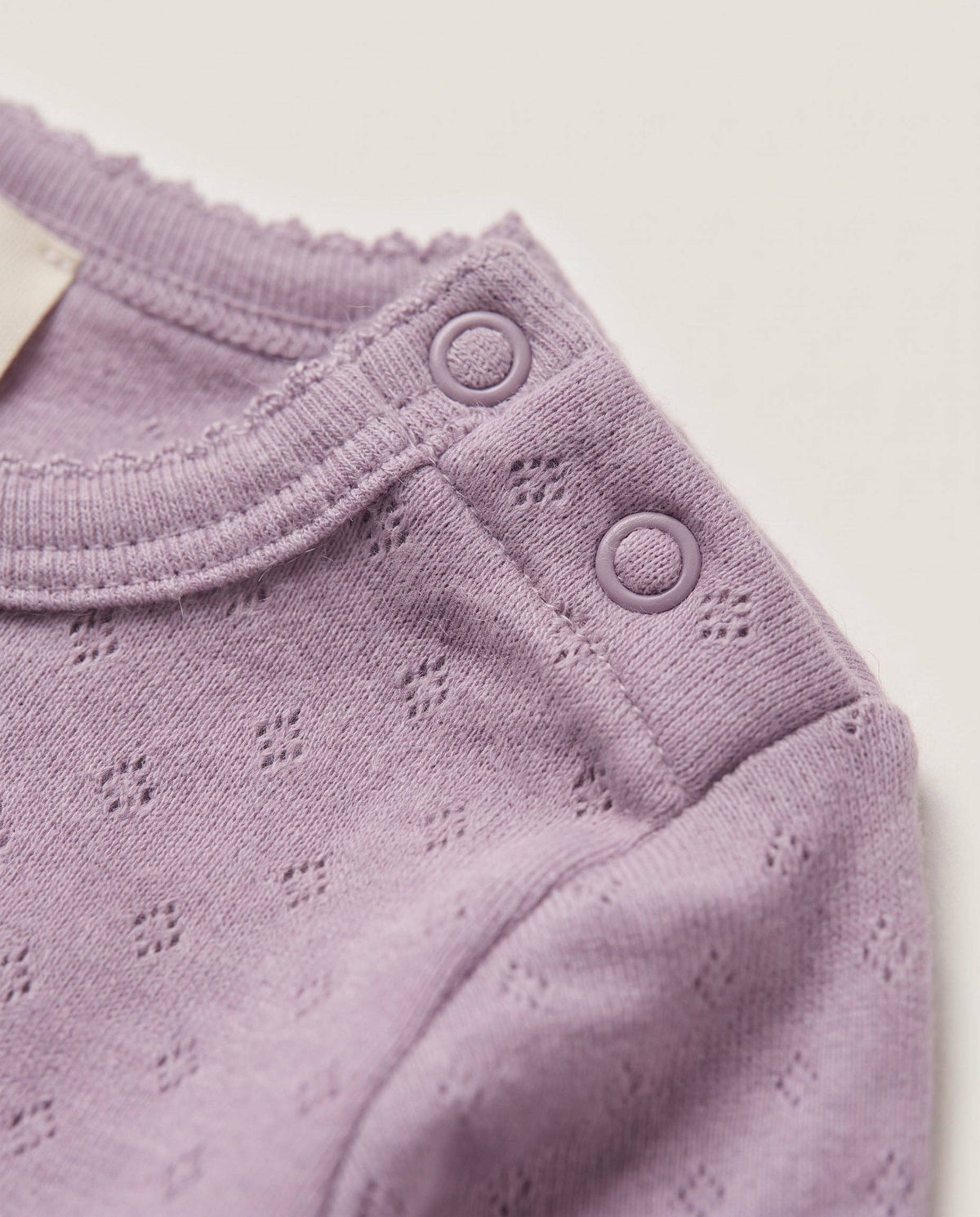 Wool romper long sleeves pointelle - merino wool - Lavender Frost: 56
