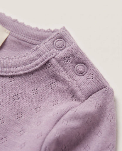 Wool romper long sleeves pointelle - merino wool - Lavender Frost: 62