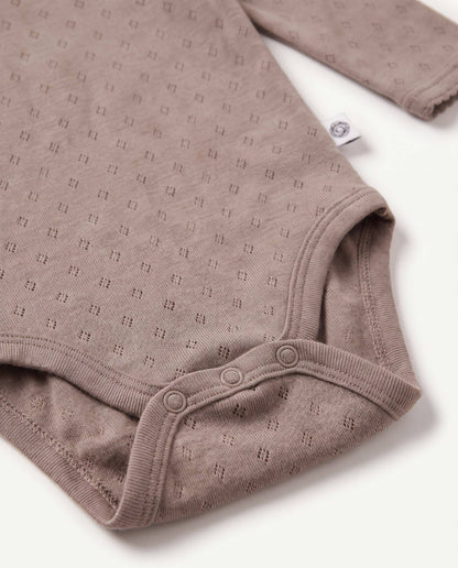 Wool romper, long sleeves, pointelle - merino wool - Funghi: 56