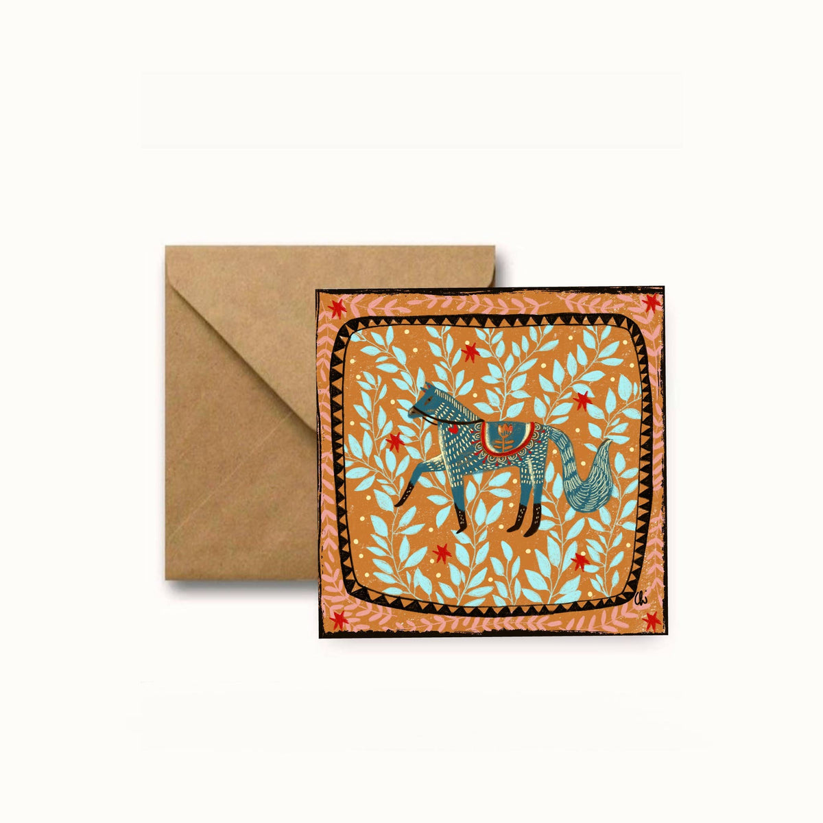 Horse square greeting card 14x14 cm.