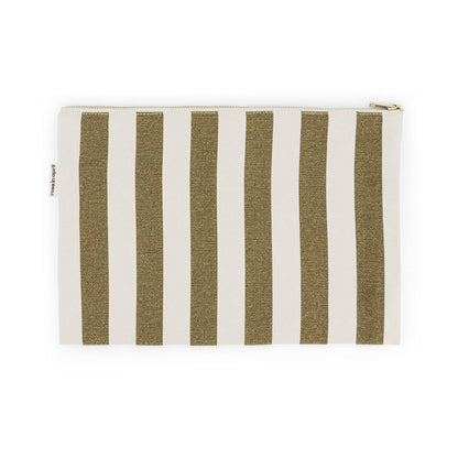 LILI FLAT POUCH STRIPES OLIVE / GREIGE: OLIVE / GREIGE / STRIPES