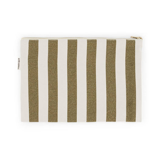 LILI FLAT POUCH STRIPES OLIVE / GREIGE: OLIVE / GREIGE / STRIPES
