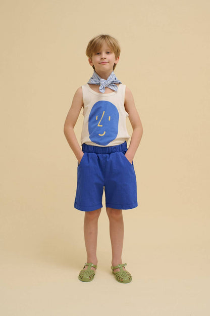 WASHED  COTTON SHORTS: Blue / 1-2 Y