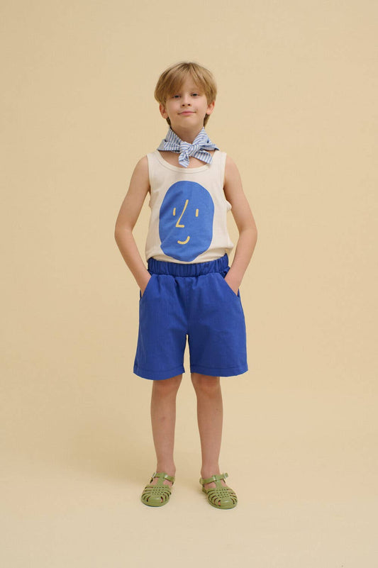 WASHED  COTTON SHORTS: Blue / 1-2 Y
