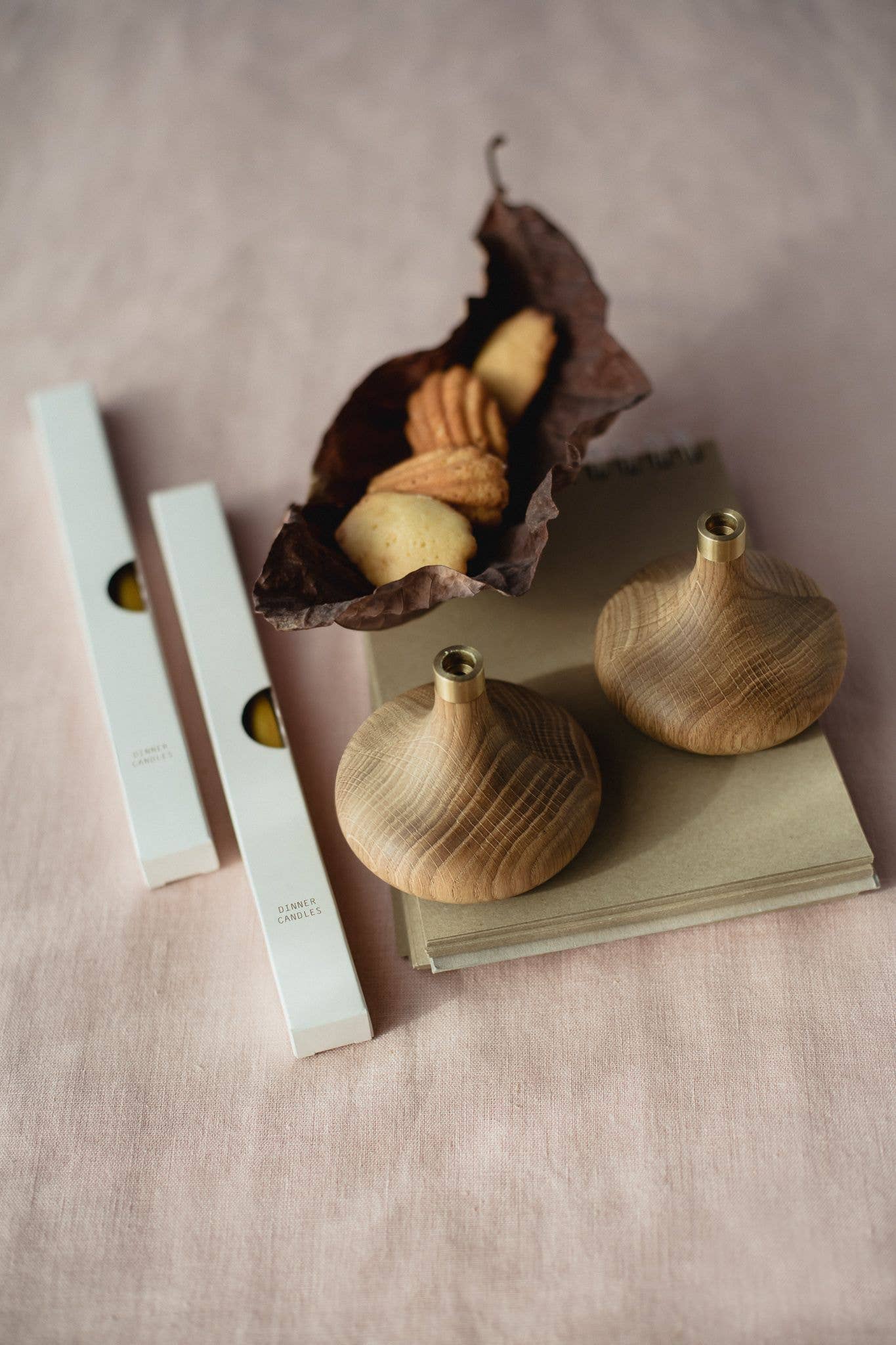 Oak Candle Holder: Shiny Brass Socket