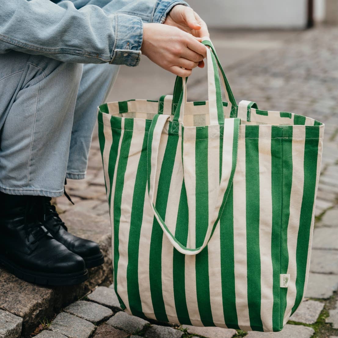 STRIPED GREEN TOTE BAG