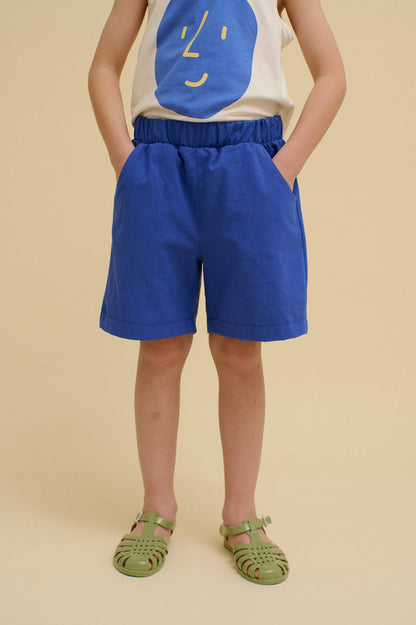 WASHED  COTTON SHORTS: Blue / 3-4 Y