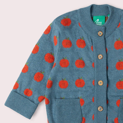 Apple A Day Knitted Cardigan: Blue / 4-5y