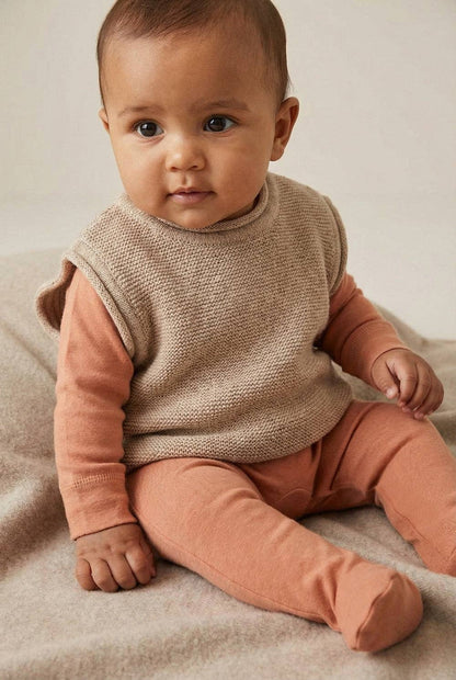 MERINO WOOL KNITTED BABY VEST - GARLIC 50/56