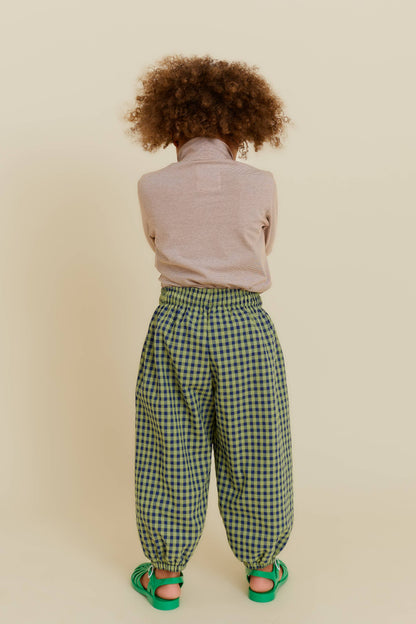 CHECKERED BALLOON PANTS: Green / 100% cotton / 5-6 Y