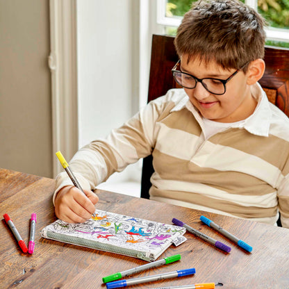 Dinosaur Cotton Colour-In Pencil Case with Washable Pens