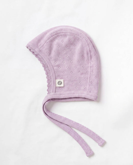 Pointelle wool bow hat - merino wool - Lavender Frost: 56