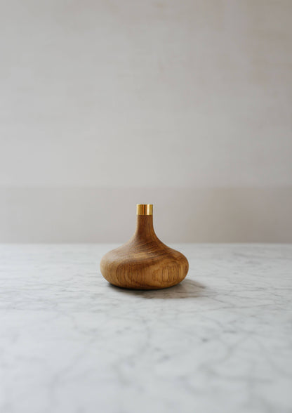 Oak Candle Holder: Shiny Brass Socket