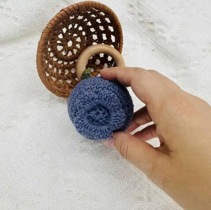 Handmade Crocheted Rattle with Beechwood Ring – Blueberry
