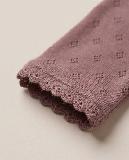 Wool baby onesie pointelle - merino wool - Rose Brown: 62