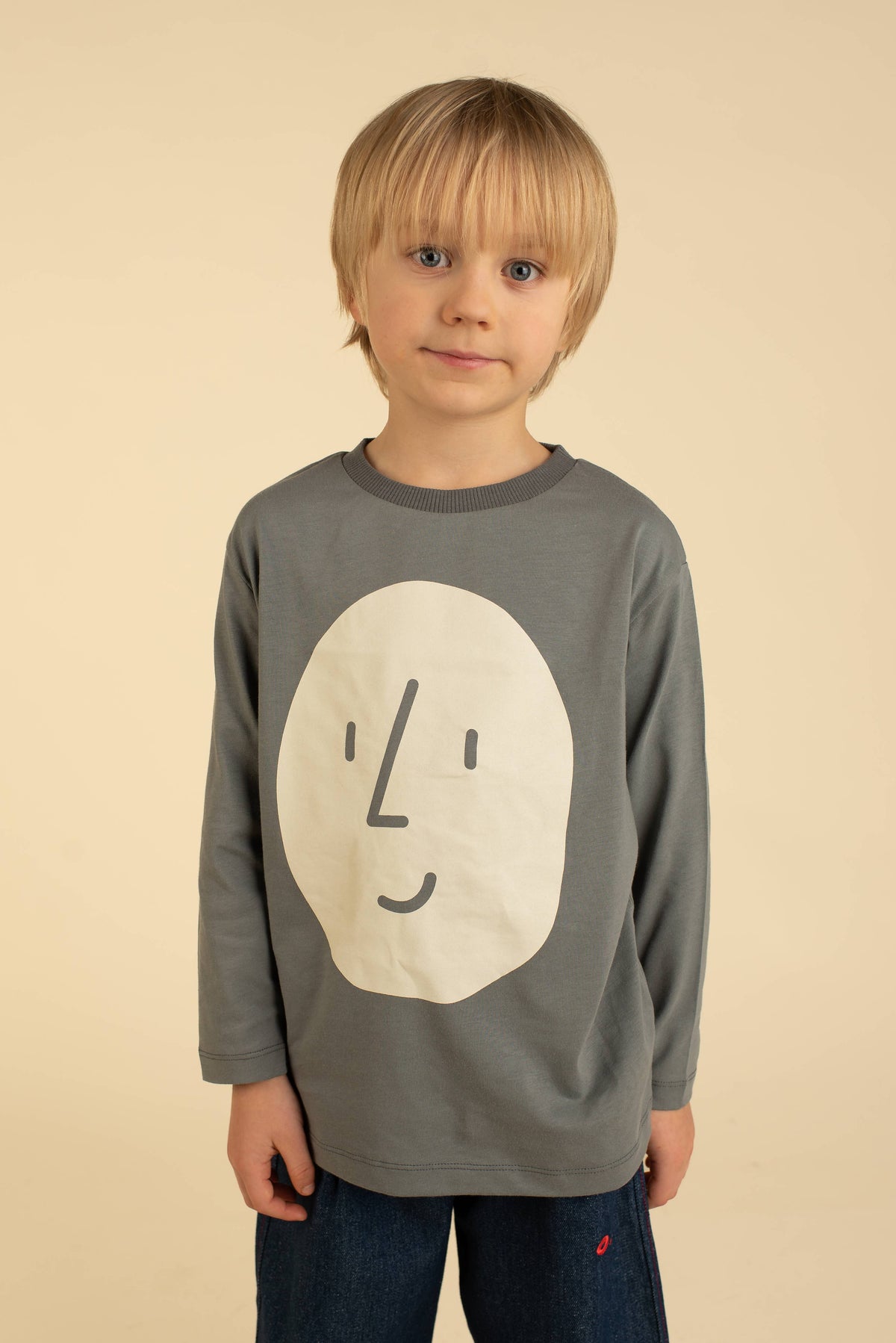 ORGANIC COTTON LONG-SLEEVE POTATO TEE : Gray / 100% Organic Cotton / 1-2 Y