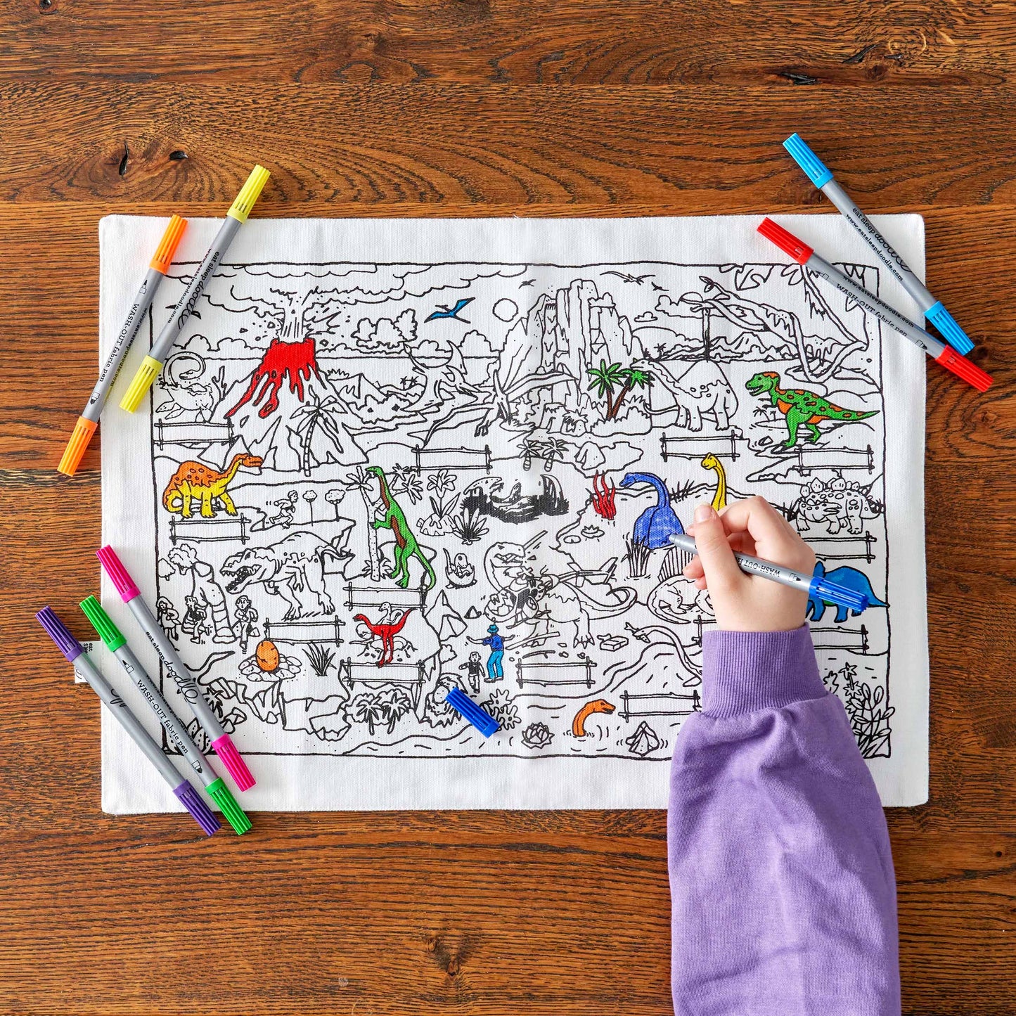 Cotton Dinosaur Colour-In Placemat with Washable Pens