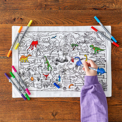 Cotton Dinosaur Colour-In Placemat with Washable Pens