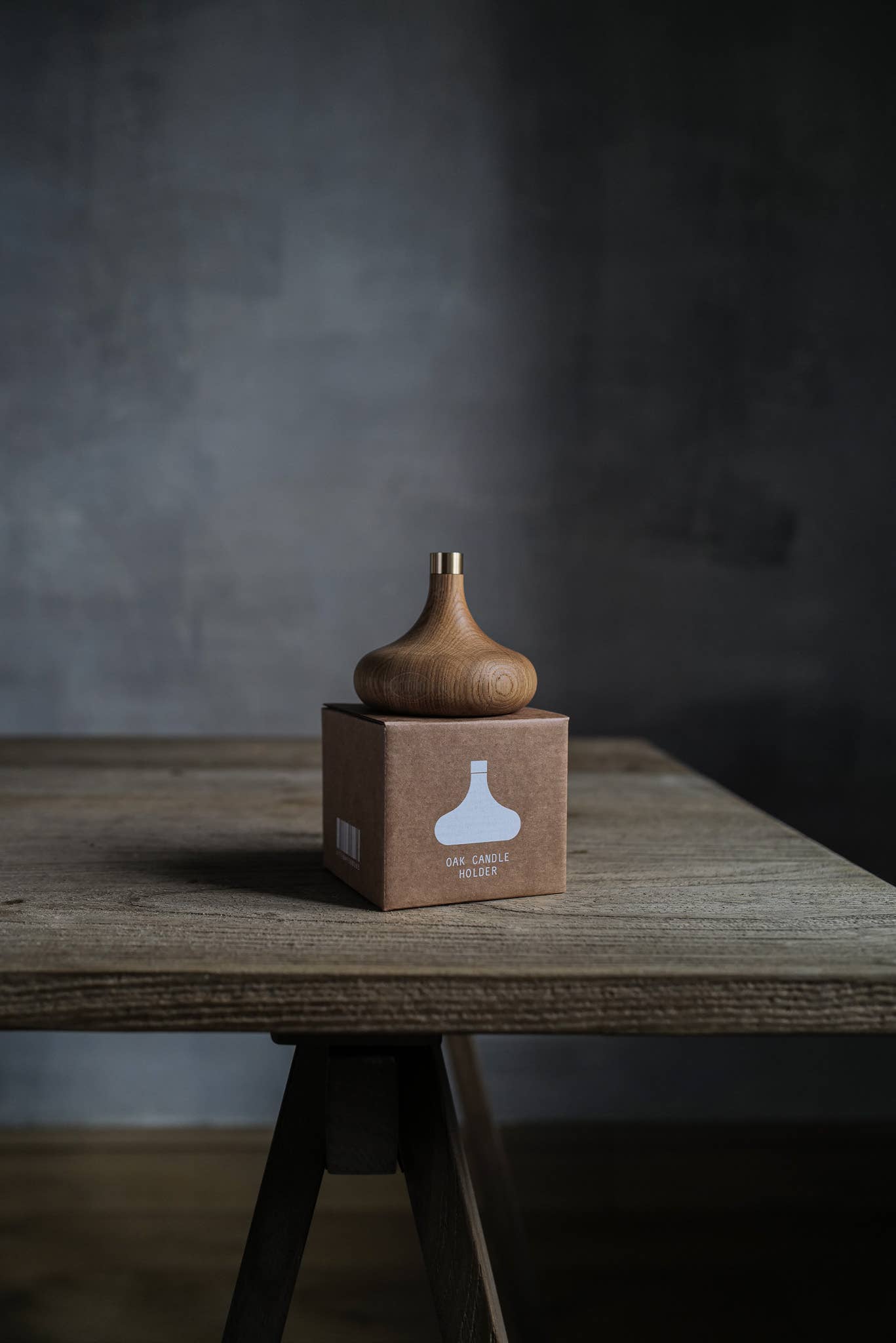 Oak Candle Holder: Shiny Brass Socket