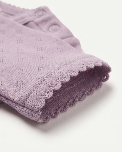 Wool romper long sleeves pointelle - merino wool - Lavender Frost: 56