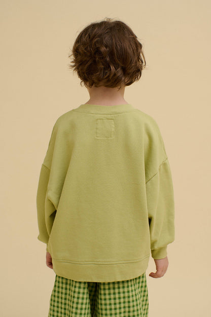 ORGANIC COTTON STACKED POTATO SWEATSHIRT: Green / 3-4 Y