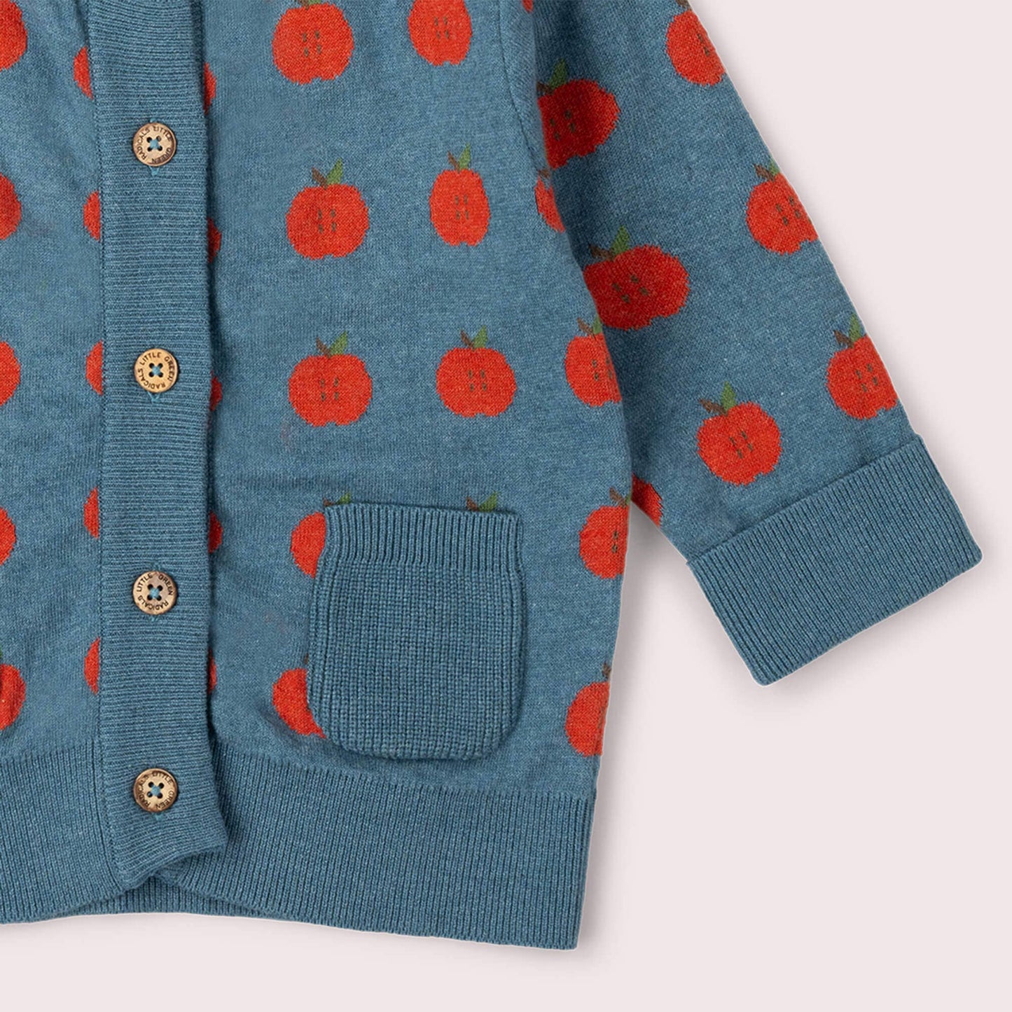 Apple A Day Knitted Cardigan: Blue / 3-4y