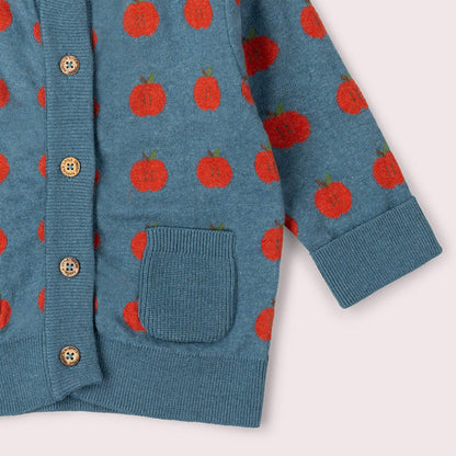 Apple A Day Knitted Cardigan: Blue / 3-4y