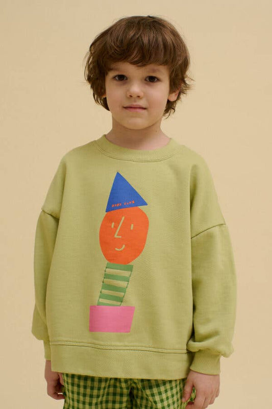 ORGANIC COTTON STACKED POTATO SWEATSHIRT: Green / 3-4 Y