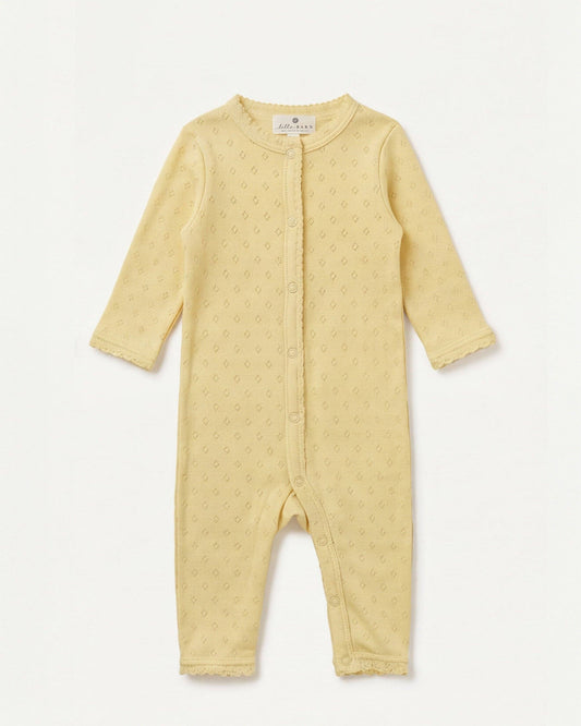 Wool box romper pointelle - merino wool - Dusty Yellow: 50