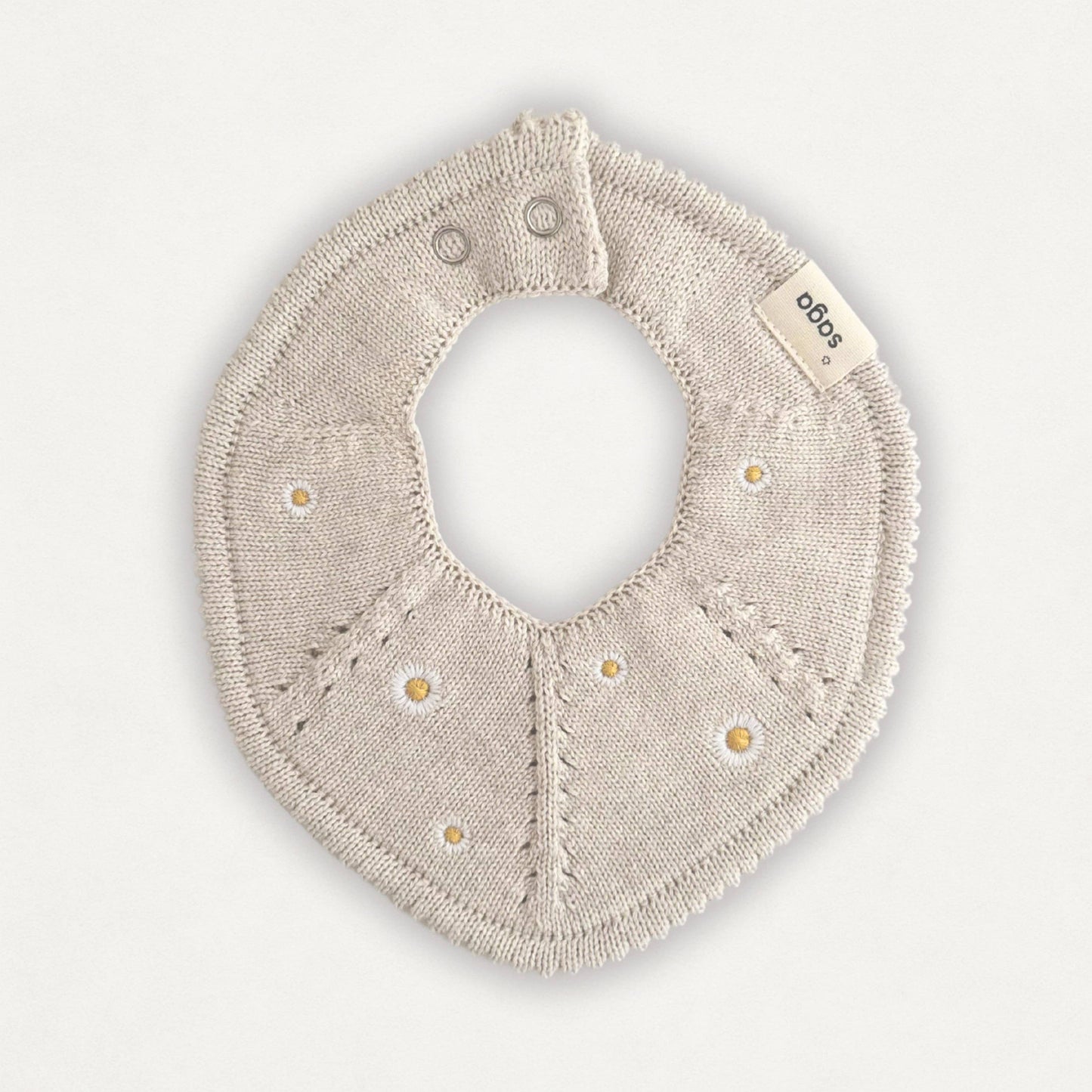 KNITTED BABY BIB- Daisy Bloom