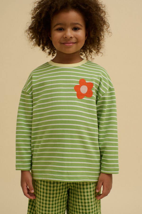STRIPED FLOWER TEE: Green
