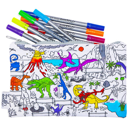 Dinosaur Cotton Colour-In Pencil Case with Washable Pens